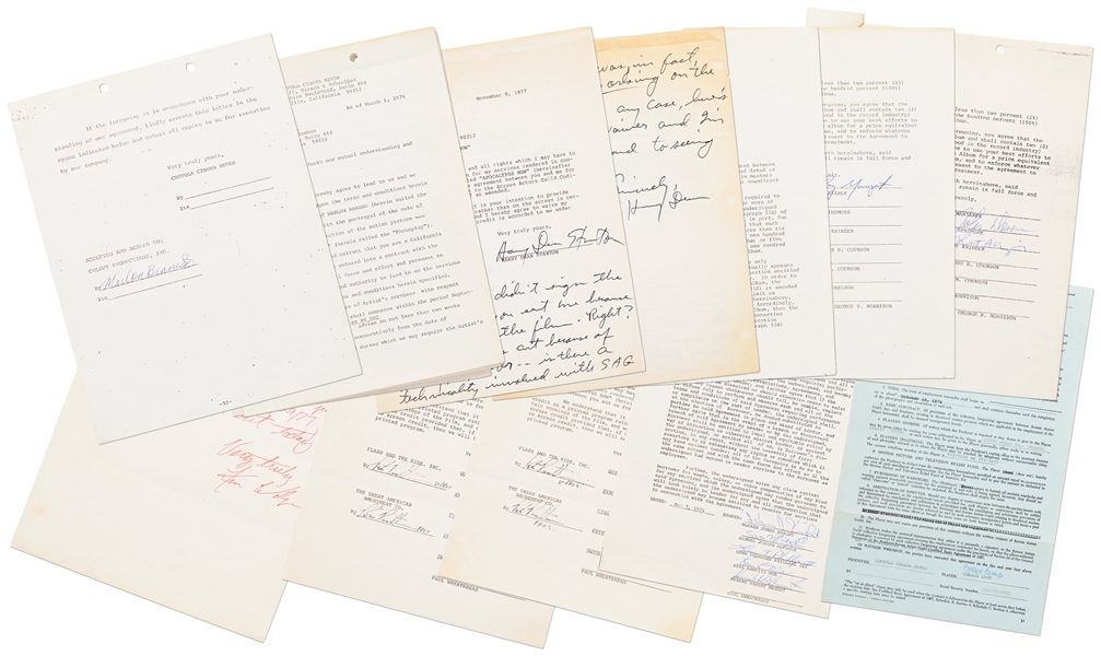 Marlon Brando Signed 32pp. Contract to Star as Col. Walter Kurtz in  Apocalypse Now -- Lot Also Includes Apocalypse Now Documents Signed by The Doors, Harry Dean Stanton, Colleen Camp & More
