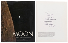 Wernher von Braun Signed First Edition of His Illustrated Book MOON: Mans Greatest Adventure -- von Braun Inscribes the Copy to His Secretary During the Apollo Era