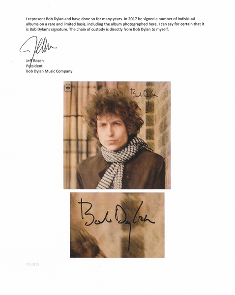 Bob Dylan Signed Double Album ''Blonde on Blonde'' -- With a COA From Dylan's Manager, Jeff Rosen