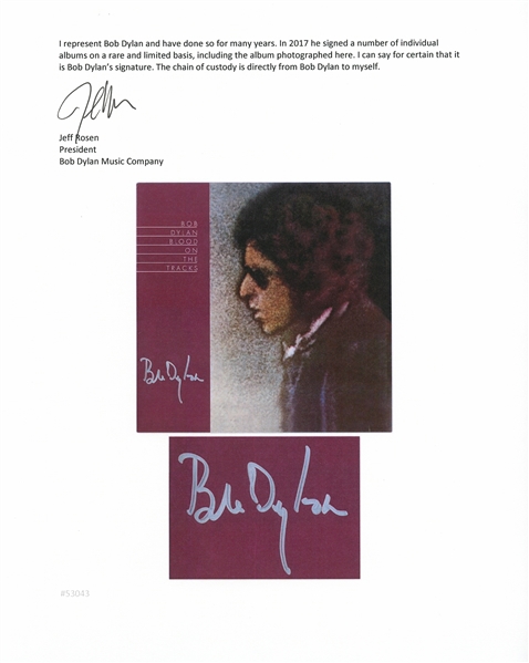 Bob Dylan Signed Album ''Blood on the Tracks'' -- With Jeff Rosen COA