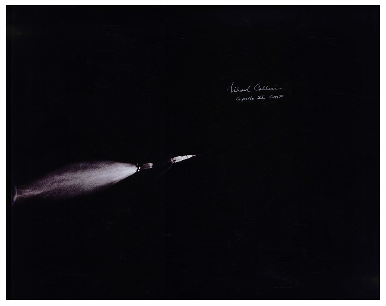 Michael Collins Signed 20'' x 16'' Photo of the Apollo 11 Saturn Rocket in Space