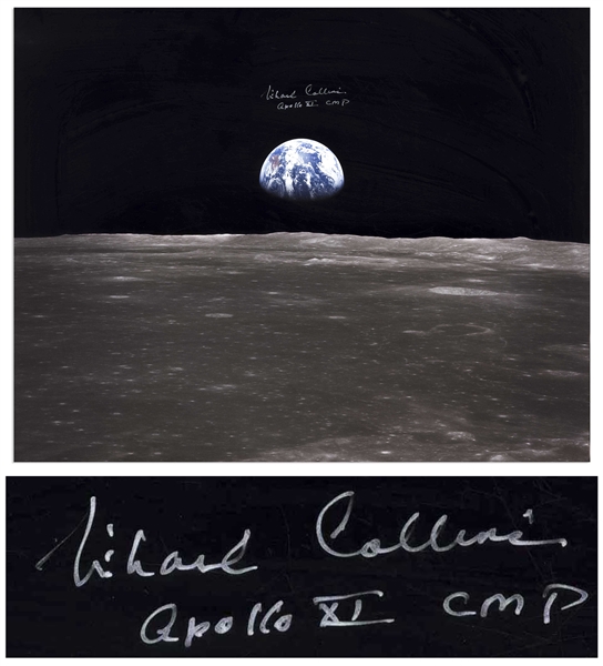 Michael Collins Signed 20'' x 16'' Photo of Earthrise -- With Novaspace COA