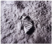 Michael Collins Signed 20'' x 16'' Photo of the Footprint Upon the Moon