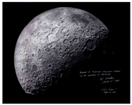 Al Worden & Dave Scott Signed 20 x 16 Photo of the Moon -- Worden Additionally Writes His Famous Quote About Seeing Earth From the Moon
