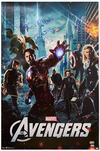 The Avengers Cast-Signed Poster -- Signed by Creator Stan Lee and 9 Cast Members of the 2012 Blockbuster Film Including Robert Downey, Jr.