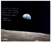 Frank Borman Signed 20'' x 16'' Photo, With a Handwritten Biblical Quote: ''...Let the waters under the Heavens be gathered together into one place. And let the dry land appear...''