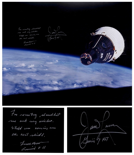 James Lovell and Frank Borman Signed 20'' x 16'' Photo of the Gemini VII Spacecraft, as Seen by Gemini VI-A in Rendezvous