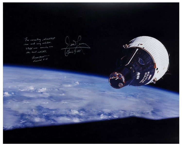 James Lovell and Frank Borman Signed 20'' x 16'' Photo of the Gemini VII Spacecraft, as Seen by Gemini VI-A in Rendezvous