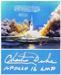 Charlie Duke Signed 20 x 16 Photo of the Apollo 16 Rocket Launch -- With a Handwritten Recollection: ...that jewel of Earth was just hung up in the blackness of space!...