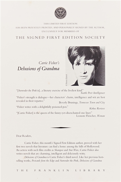 Carrie Fisher Signed Deluxe Limited Edition of ''Delusions of Grandma''