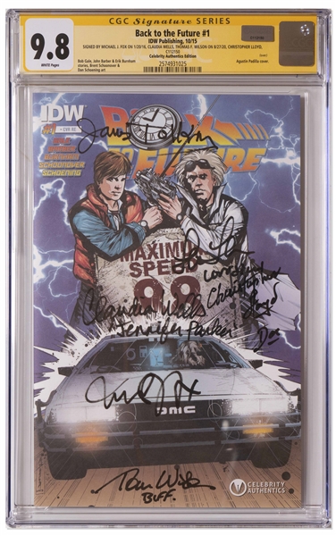 ''Back to the Future'' Cast-Signed Comic #1, Graded 9.8 -- Includes Signatures of Michael J. Fox, Christopher Lloyd, Lea Thompson, Thomas Wilson, Claudia Wells & James Tolkan