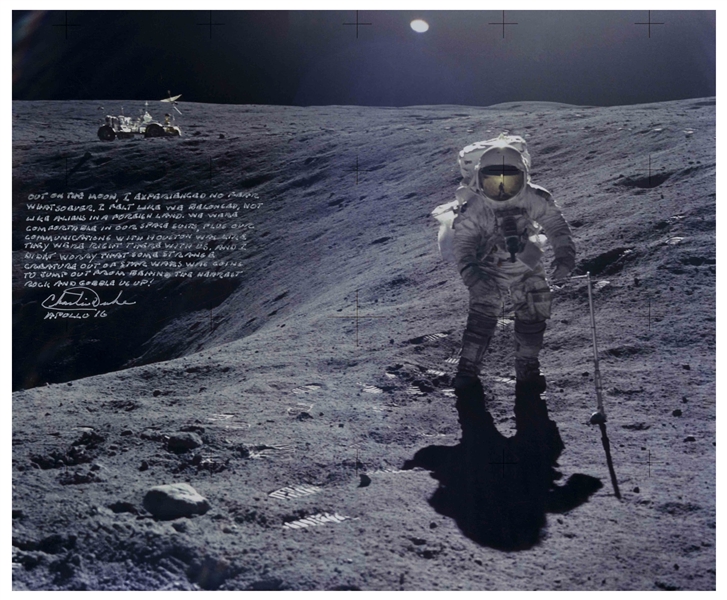 Charlie Duke 20'' x 16'' Photo of His Experience on the Moon: ''...I didn't worry that some strange creature out of Star Wars was going to jump out...and gobble us up!''