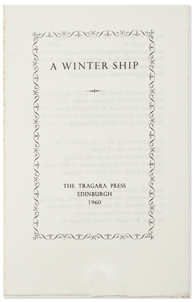 First Edition of Sylvia Plath's Poem ''A Winter Ship'' -- One of Only 60 Copies Extant, Personally Owned by Sylvia Plath