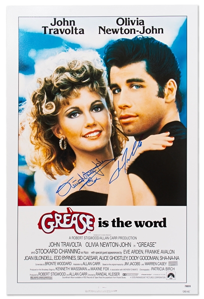 John Travolta and Olivia Newton-John Signed 16'' x 24'' Photo of the ''Grease'' Movie Poster