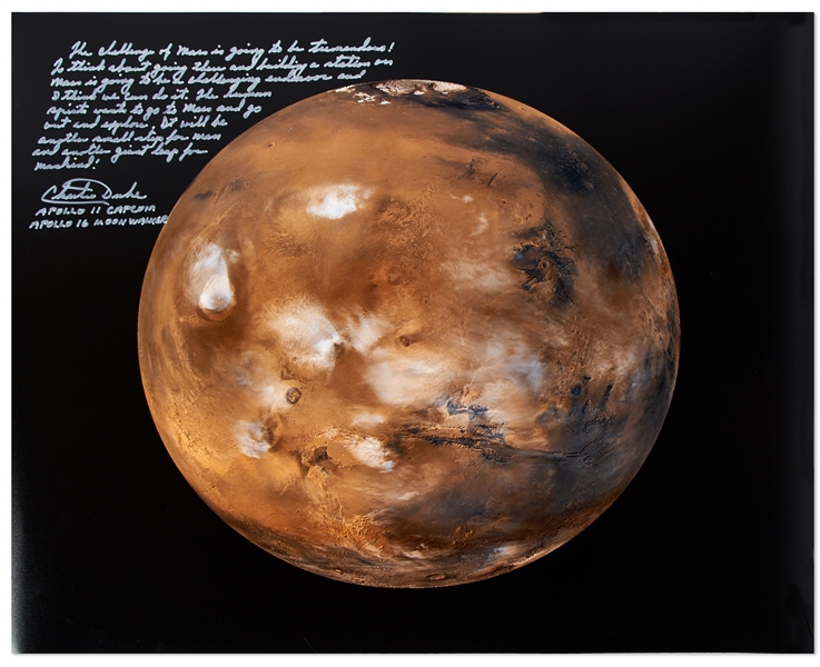 Apollo 16 Moonwalker Charlie Duke Signed 20'' x 16'' Photo of Mars -- ''Mars...will be another small step for man and another giant leap for mankind''