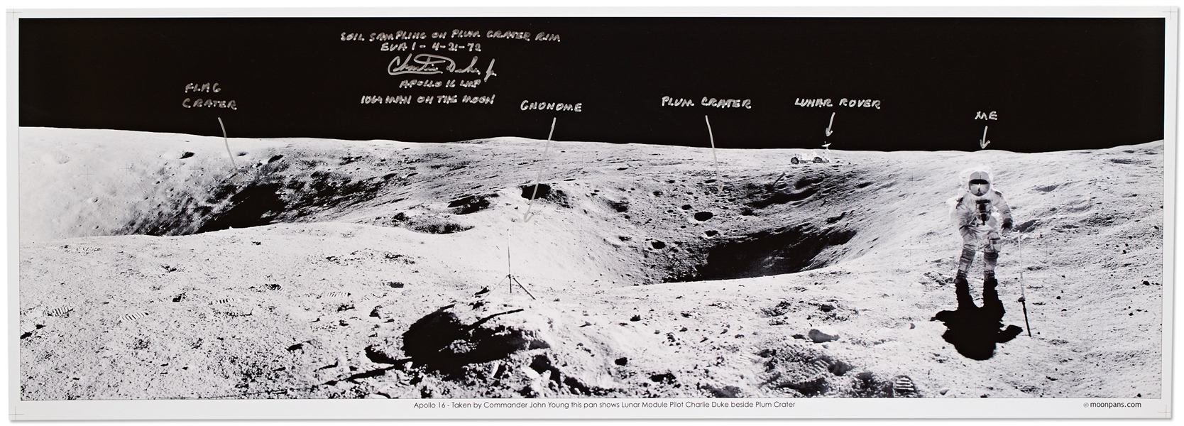 Charlie Duke Signed 35'' Panoramic Photo of the Lunar Surface During the Apollo 16 Mission