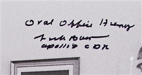 Frank Borman Signed 20'' x 16'' Photo of Richard Nixon in the Oval Office, With Borman's Famous ''Earthrise'' Photo Hanging on the Wall
