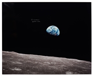 Frank Borman Signed 20'' x 16'' of the Earth, as Seen From the Moon -- With Novaspace COA
