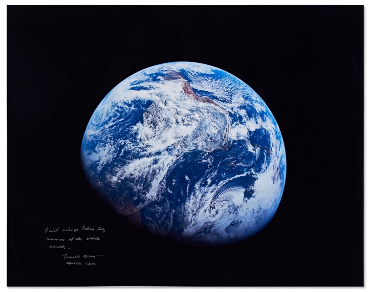 Frank Borman Signed 20'' x 16'' Photo of the First Image of Earth Taken from Space