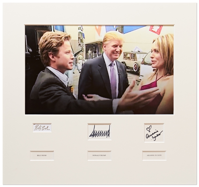 Autograph Display of Donald Trump, Billy Bush & Arianne Zucker from the Famous Access Hollywood Tape -- Display Measures 25.75 x 24 -- With PSA/DNA COA for Trumps Signature