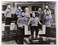 Star Trek Cast-Signed 14 x 11 Photo -- With William Shatner Additionally Handwriting the Famous Opening Sequence