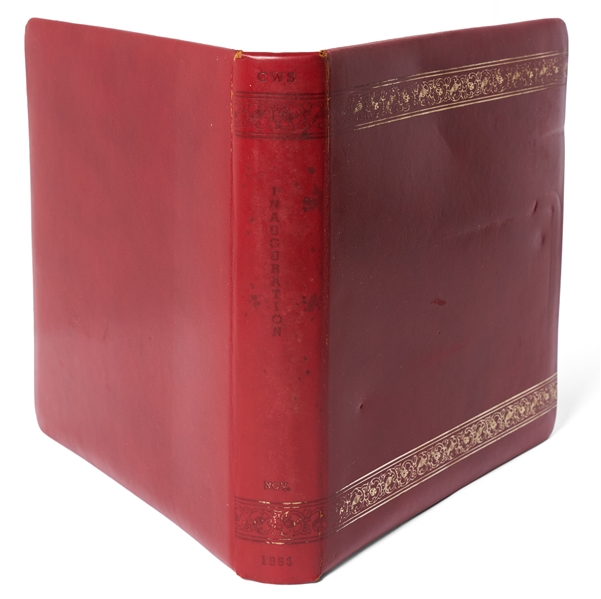 Cecil W. Stoughton's Personal, Unpublished Photo of LBJ's Inauguration Aboard Air Force One -- In Stoughton's Custom Red Leather Binder Stamped ''Inauguration Nov. 1963'' on Spine