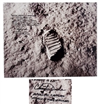 Charlie Duke Signed 20 x 16 Photo of the Famous Apollo 11 Footprint -- Duke Served as Apollo 11 CAPCOM and Describes the Moment When the Eagle Touched Down on the Moon