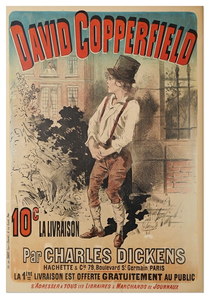 Large 19th Century Lithographic Poster of ''David Copperfield'' by Jules Cheret, Advertising the 1885 French Edition -- Measures 33.5'' x 48''