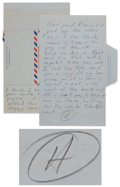 Hunter S. Thompson Autograph Letter Signed -- ''...me and [Alfred] Kazin are in there, hustling for the White Establishment...''