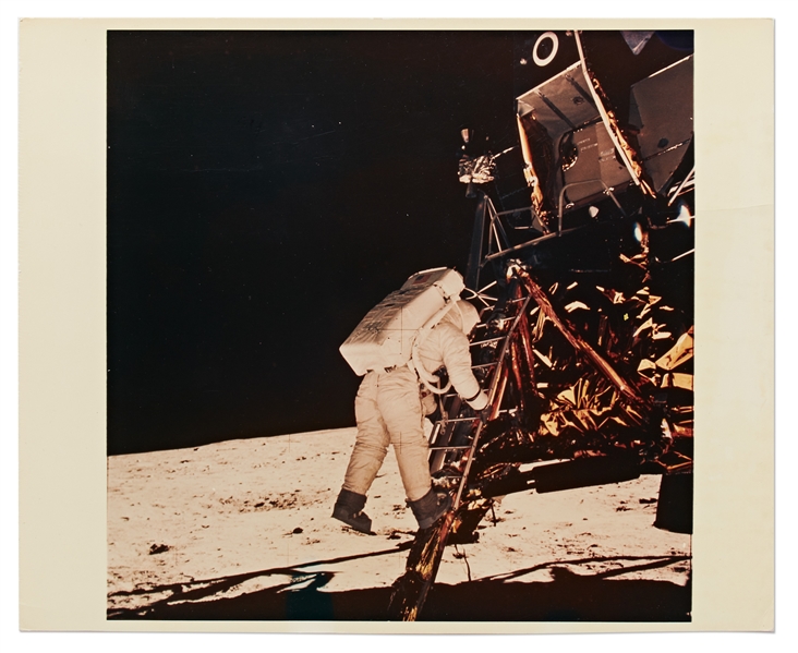 Apollo 11 NASA Photo of Buzz Aldrin Descending the Ladder Onto the Lunar Surface -- Printed on A Kodak Paper