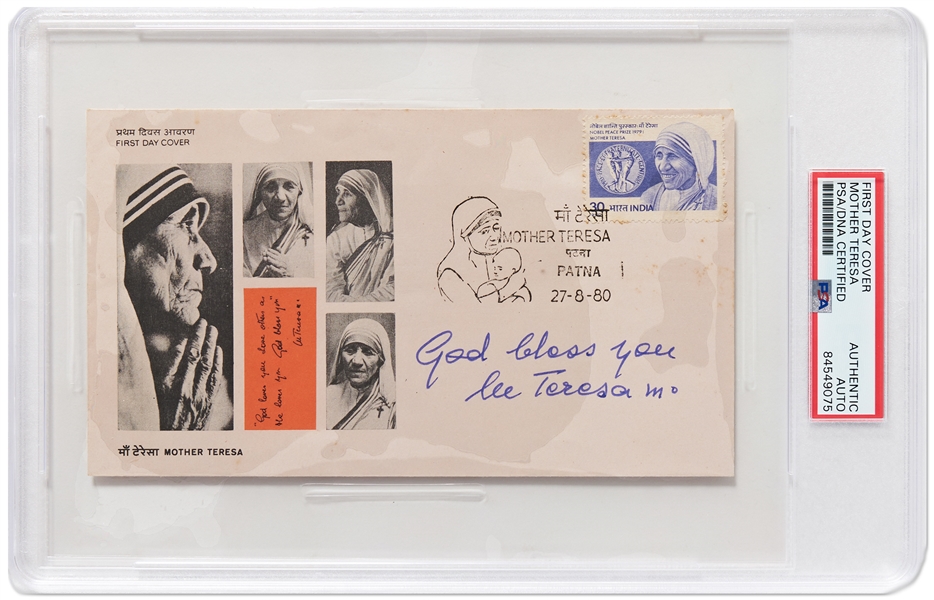 Mother Teresa Signed First Day Cover -- With PSA/DNA Encapsulation