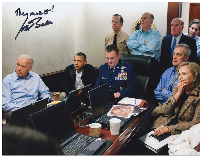 Joe Biden Signed ''Situation Room'' 14'' x 11'' Photo During the Raid on Osama bin Laden's Compound -- With PSA/DNA COA