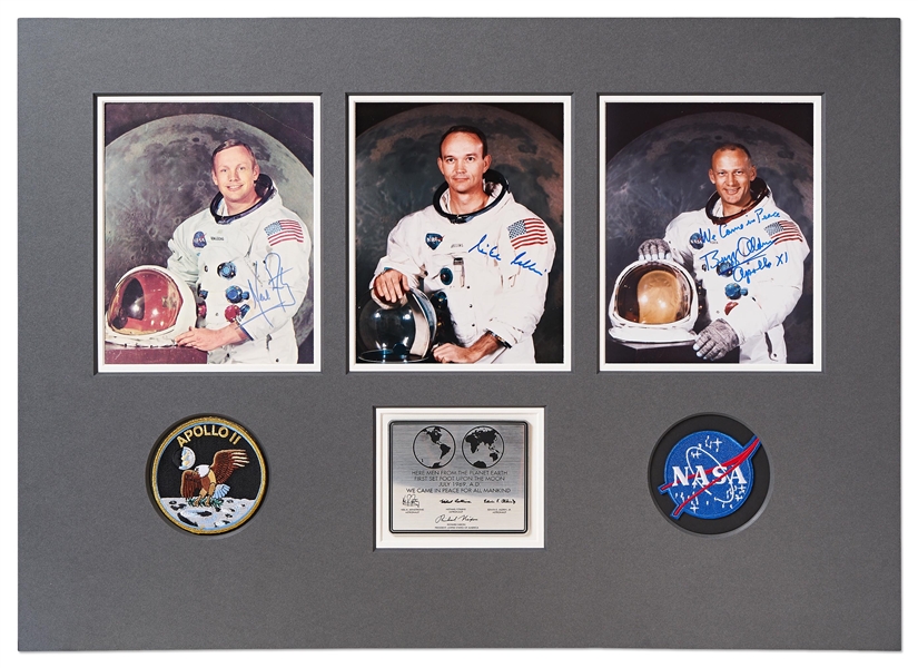 Apollo 11 Crew-Signed White Spacesuit Photos -- Each Photo Uninscribed, Matted to a Size of 31'' x 22.5'' -- With Zarelli COAs for Each Photo