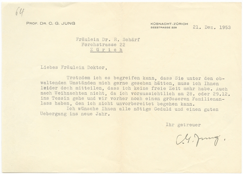 Carl Jung Letter Signed on His Personal Stationery