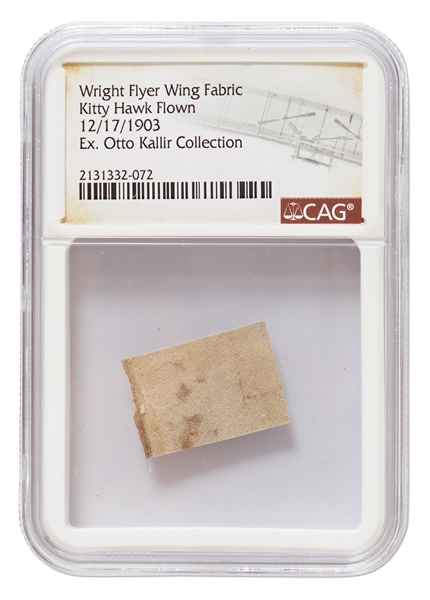 Fabric Swatch From the Wright Flyer, Flown at Kitty Hawk During the First Flight on 17 December 1903 -- Encapsulated by CAG