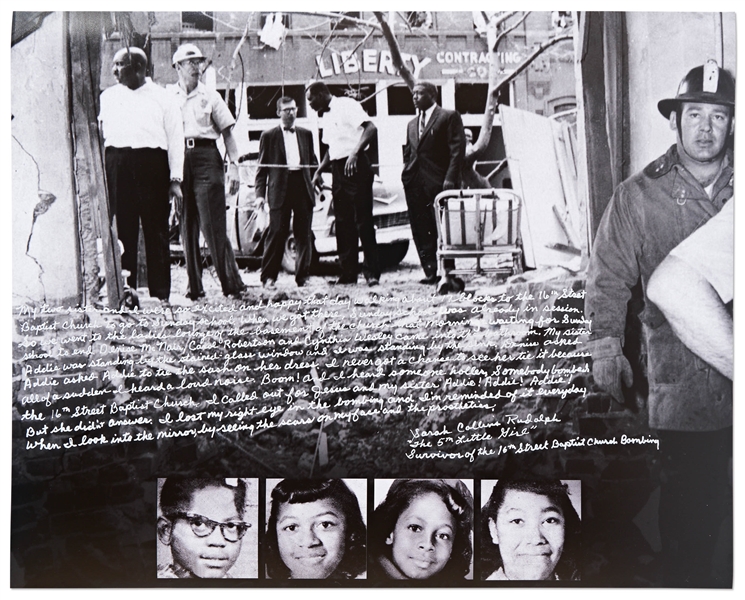 Sarah Collins Handwritten & Signed 20'' x 16'' Photographic Essay on Surviving the 16th Street Baptist Church Bombing in 1963 -- Collins is ''The 5th Little Girl'' Lone Survivor