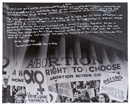 Linda Coffee Handwritten & Signed Statement on a 20 x 16 Photo -- Coffee Was Co-Counsel for the Supreme Court Case Roe v. Wade, Giving American Women the Right to an Abortion in 1973