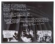 Linda Coffee Handwritten & Signed Statement on a 20 x 16 Photo -- Coffee Was Co-Counsel for the Supreme Court Case Roe v. Wade, Giving American Women the Right to an Abortion in 1973