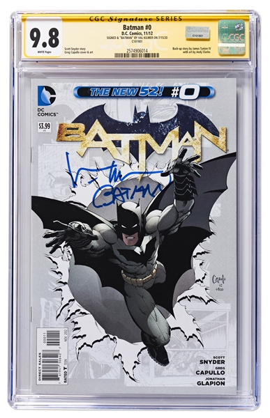 Val Kilmer Signed ''The New 52!'' #0 Comic Book Featuring Batman, with Kilmer Writing ''Batman'' After His Name -- CGC Encapsulated & Graded 9.8