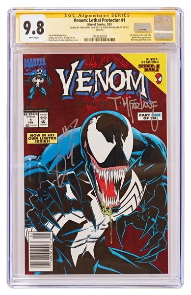 Tom Hardy and Todd McFarlane Signed ''Venom: Lethal Protector'' #1 Comic Book -- CGC Encapsulated & Graded 9.8