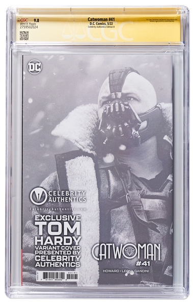 Tom Hardy Signed ''Catwoman'' #41 Comic Book Featuring Hardy as the Villain Bane from ''The Dark Knight Rises'' -- CGC Encapsulated & Graded 9.8