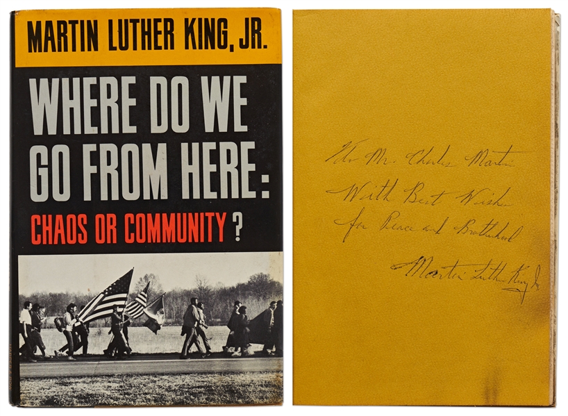 Martin Luther King Signed First Edition, First Printing of ''Where Do We Go From Here: Chaos or Community?'' -- ''...With Best Wishes for Peace and Brotherhood...''