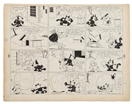 Original Felix the Cat Sunday Strip from 1933 by Otto Messmer -- Felix and His Dog Friend Find a Creative Solution to the Cold