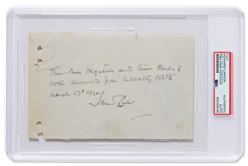 Howard Carter Autograph Note Signed from 1930 Likely Regarding King Tutankhamuns Tomb -- ...Three cases of negatives and three cases of notes removed from laboratory... -- Encapsulated by PSA/DNA