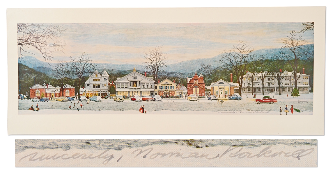 Norman Rockwell Signed Print of His Beloved Piece ''Stockbridge Main Street at Christmas''