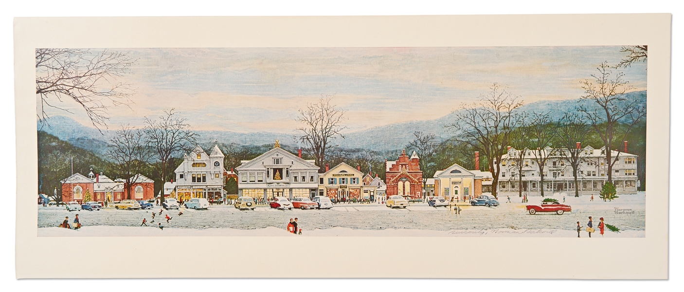 Norman Rockwell Signed Print of His Beloved Piece ''Stockbridge Main Street at Christmas''