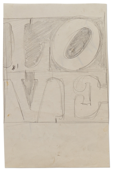 Robert Indiana Signed ''LOVE'' Sketch Measuring Over 6'' x 9''