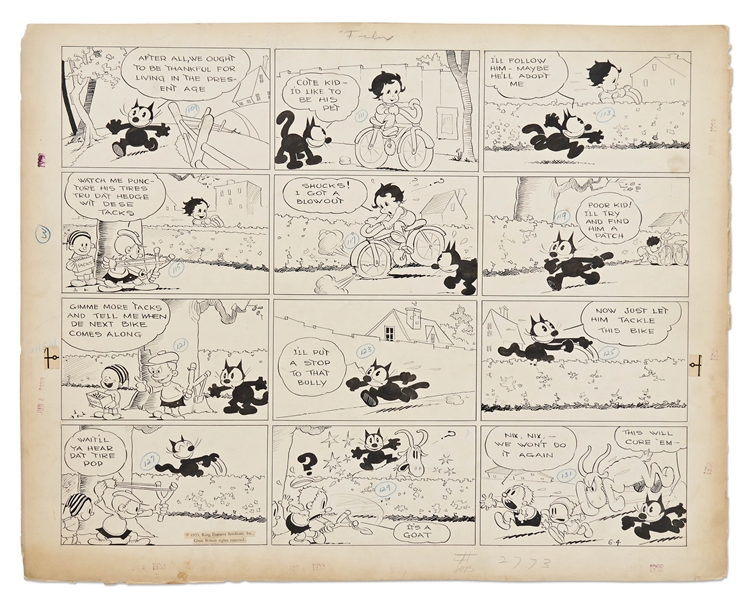Original ''Felix the Cat'' Sunday Strip from 1933 by Otto Messmer -- Felix Takes on a Bully