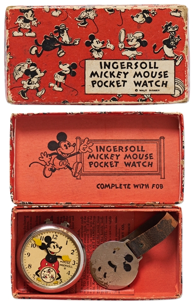 Disney Mickey Mouse Pocket Watch by Ingersoll, Circa 1930s with the Original Box