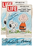 Charles Schulz Signed LIFE Magazine Without Inscription -- Charlie Brown & Snoopy Appear on Cover of 1967 Magazine with Headline The great Peanuts craze